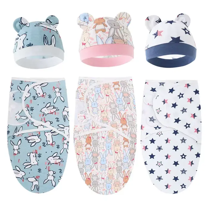 Ensemble de couverture et de chapeau pour bébé de 0 à 6 mois, en coton imprimé de dessin animé, emma
