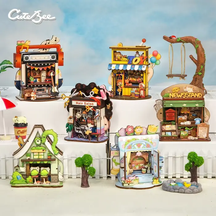 Puzzle 3D en bois CUTEBEE Mini magasin série bricolage maison Kit de maison de poupée pour assemblage et décoration occaions spéciales