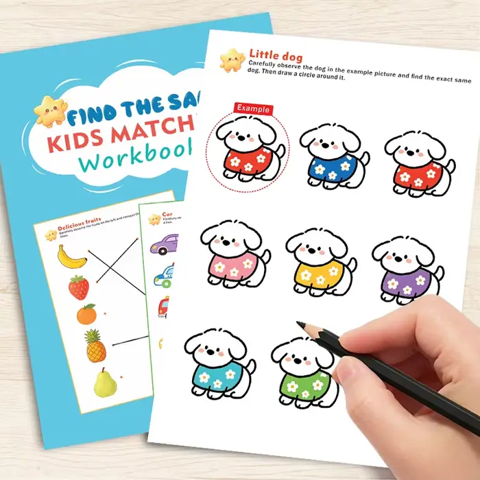 Cahier d'exercices sur les capacités d'observation des enfants : Trouvez l'image identique – Jeux d'
