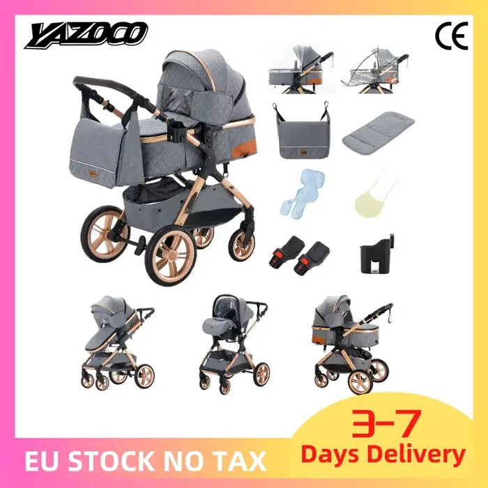 Nouveau Poussette Bébé 3-en-1 2026 – Landau de Voyage Portable, Poussette Pliante Haute avec Cadre e