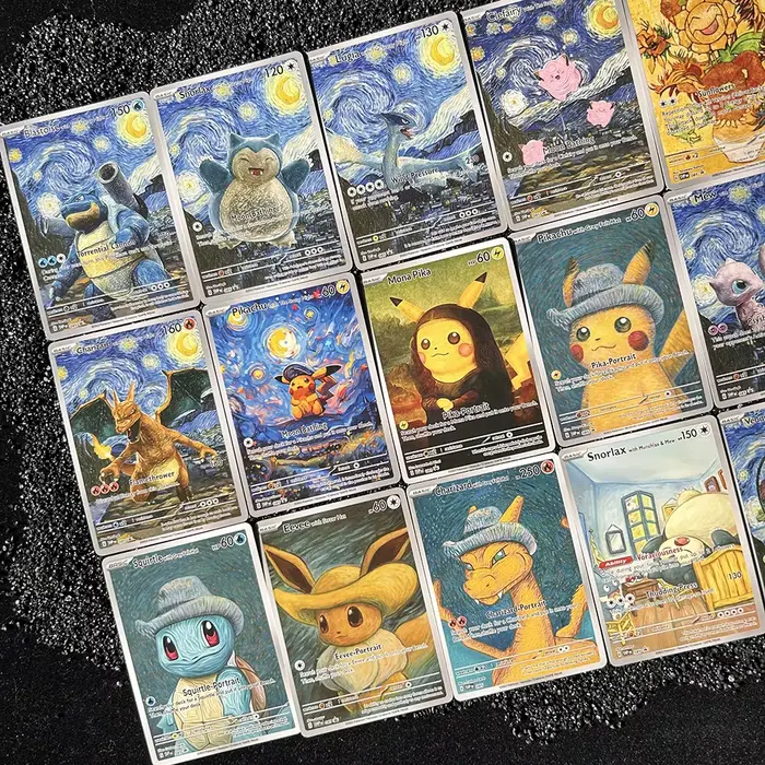 18 pièces/ensembleDIY PTCG 2023 SVP EN VAN GOGH PICHU gris FELT chapeau MEWTWO Charizard auto-fait c