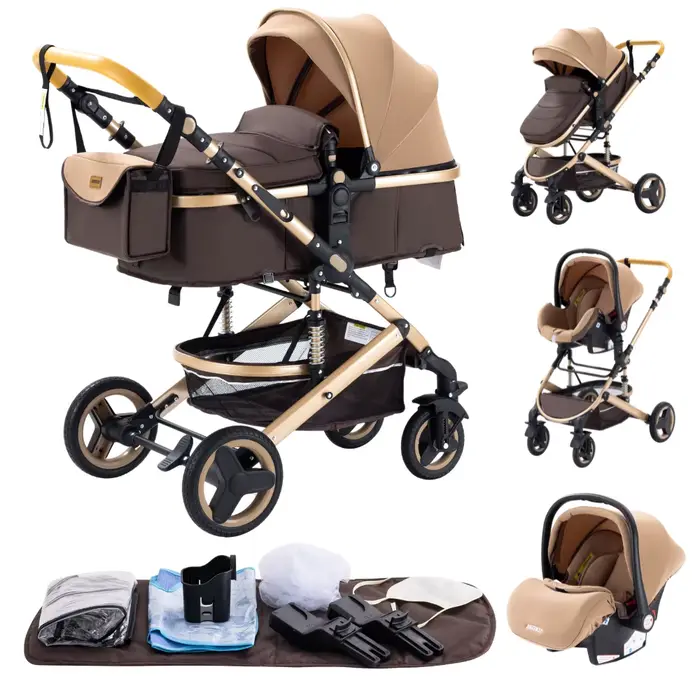 Poussette bébé 3 en 1 la plus récente, légère, avec siège haute, châssis en aluminium, système de vo