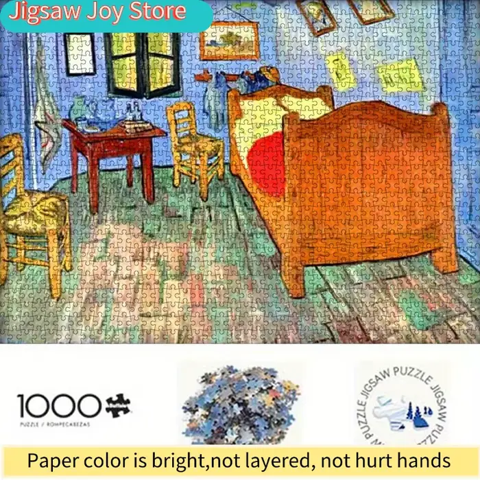 Puzzle sur le thème de la Chambre à coucher de Van Gogh - Carton blanc de haute qualité, design colo