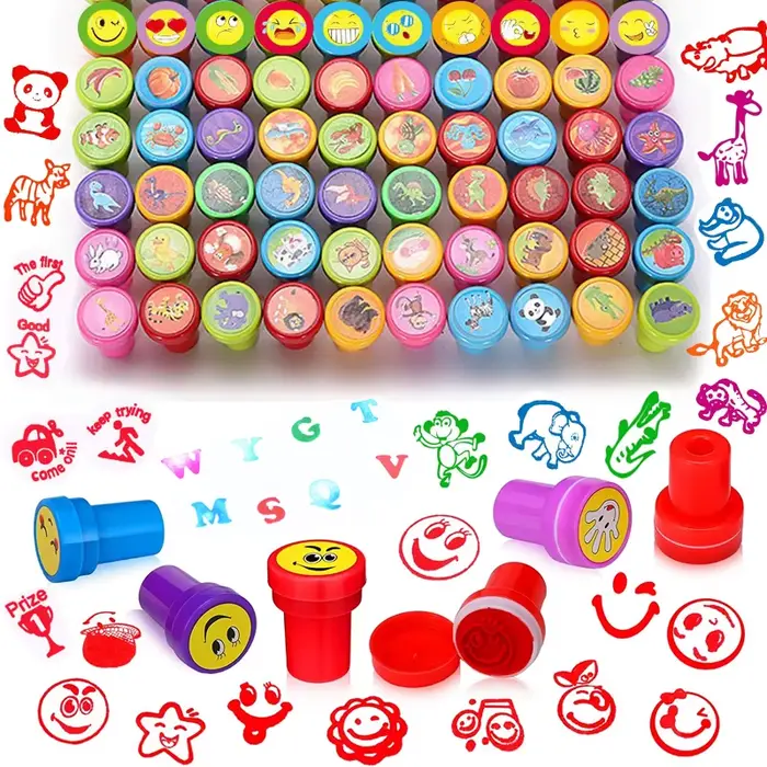 Assortiment de timbres pour enfants, tampons auto-encreurs pour enseignants, cadeaux de fête, boîte 