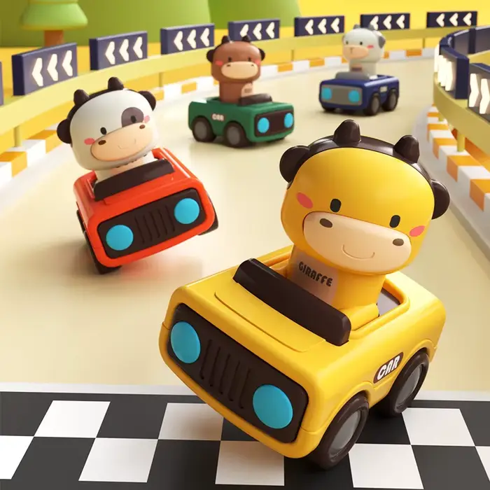 Jouet de voiture d'animal de dessin animé-presse pour déplacer un jeu de véhicule amusant pour les enfants