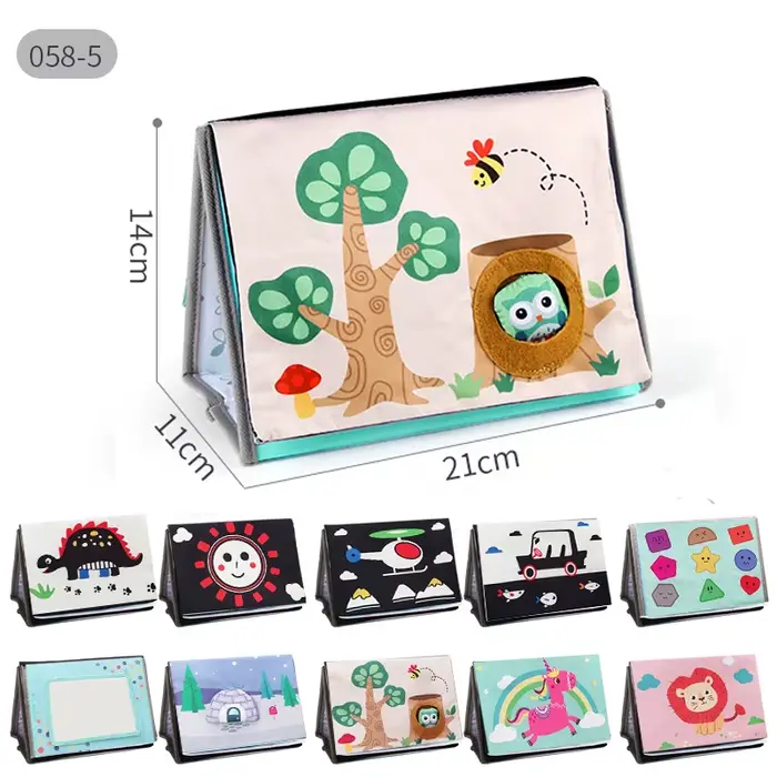 Livre miroir pour bébé, livre sensoriel Montessori en tissu doux avec formes froissées, animaux, Pag