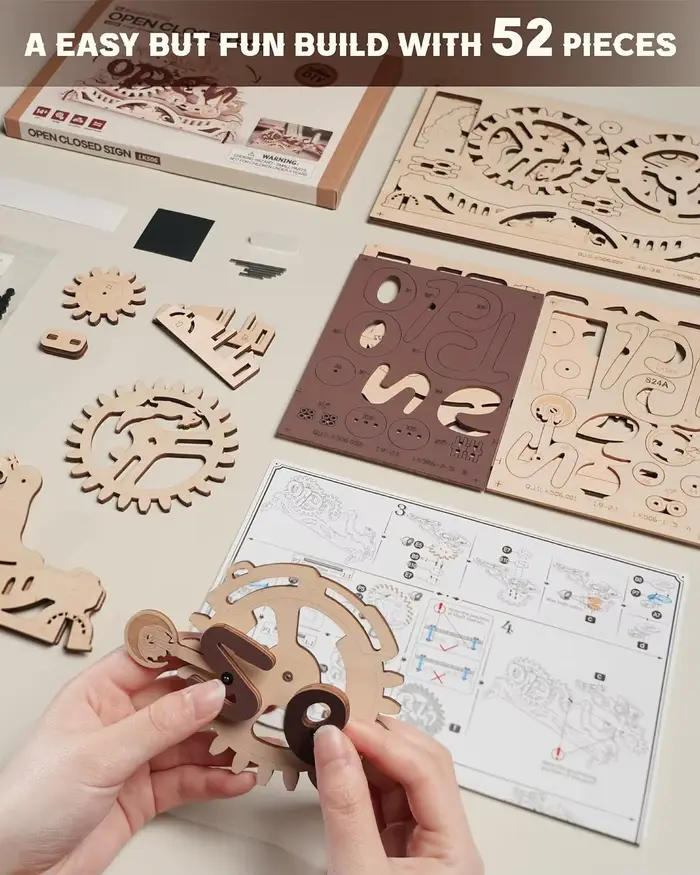 Kits de modèles 3D en bois Robotime, kits mécaniques de signalisation ouverte/fermée, puzzle en bois, cadeau créatif pour les entreprises et les magasins, pour adultes