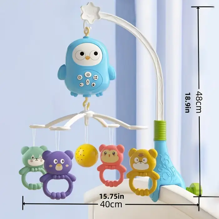 360 °   Mobile musical pour berceau de bébé, veilleuse rotative, projection, cloche de lit, jouet, q