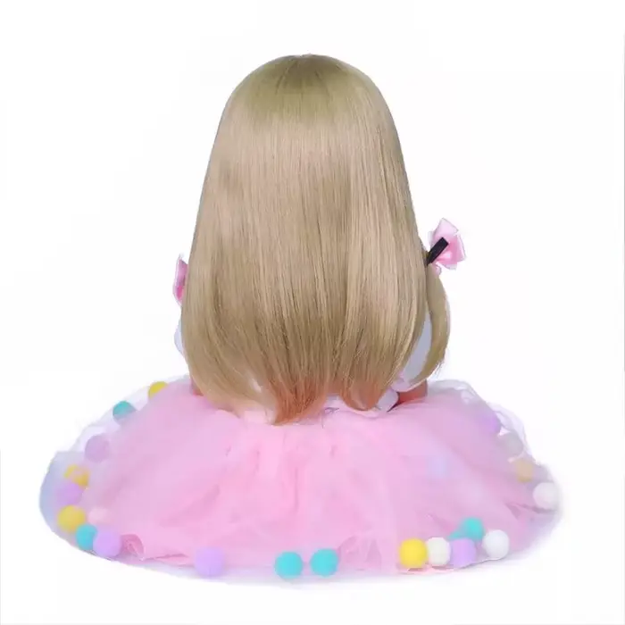 Perruque dorée collée pour poupée, 22 pouces, cheveux longs raides, 48-55cm, en Silicone, bricolage