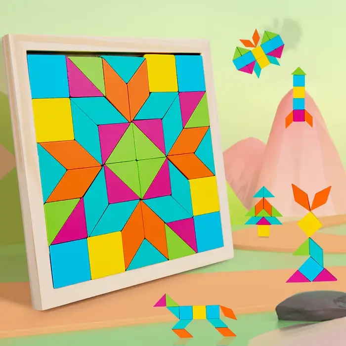 Puzzle en bois de formes géométriques éducatif pour enfants de 3 à 12 ans, puzzle montessori, apprentissage précoce et jeu créatif, cadeau d'anniversaire ou de Noël