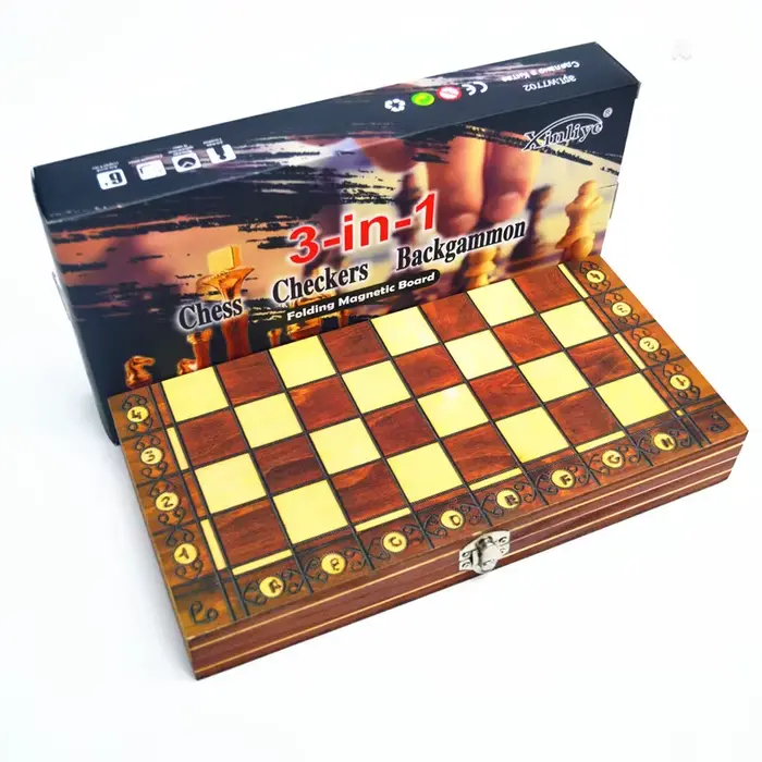 Jeu de dames de Backgammon magnétique d'échecs, jeu de société pliable 3 en 1, échecs International 