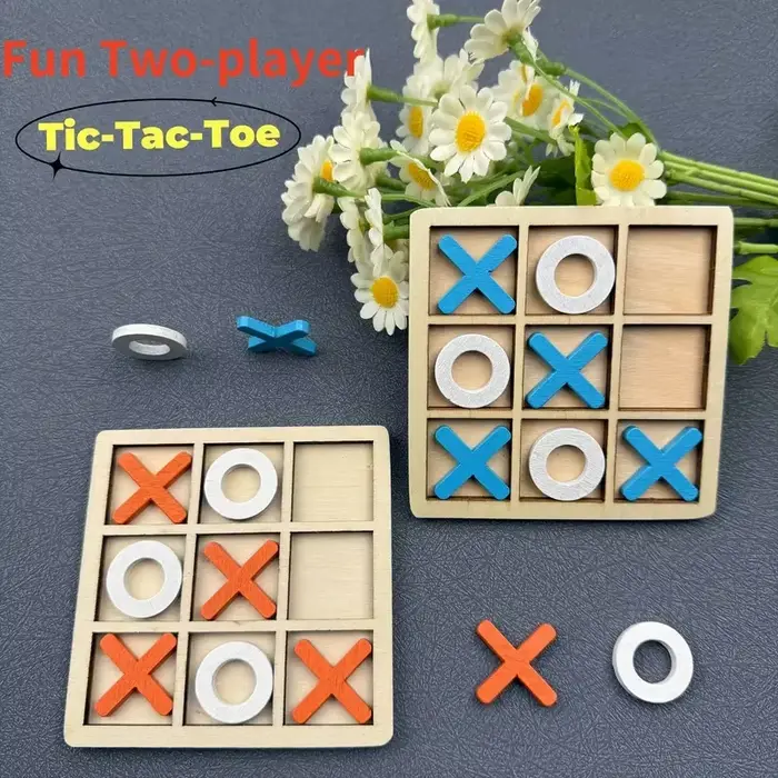 Jeu de puzzle Tic Tac Toe en bois pour deux joueurs