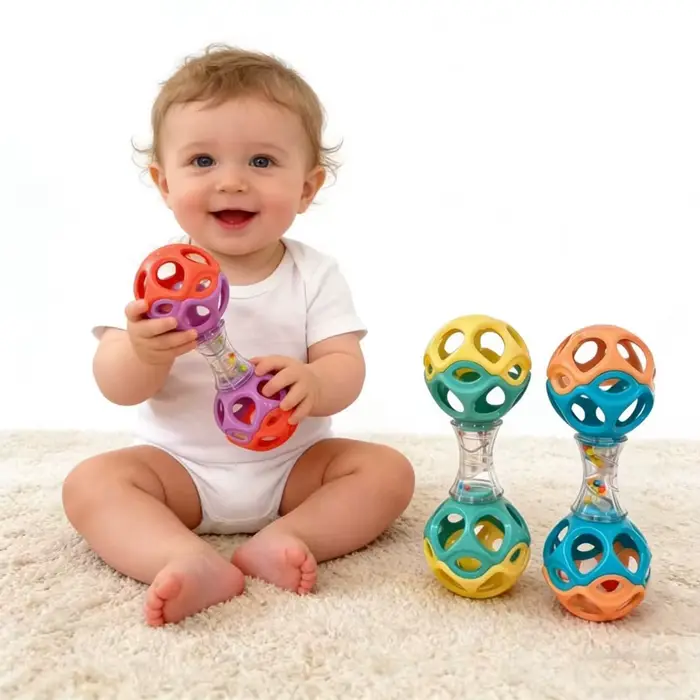 Jouet de dentition et de préhension pour bébé, boule à hochet en caoutchouc souple pour le développement sensoriel, cadeaux idéaux pour les nouveau-nés