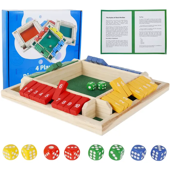 Jeu de dés pour 4 joueurs, boîte fermée, plateau en bois, Table familiale, jeu de mathématiques, Int