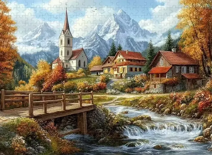 Puzzle Montagne Forêt 500/1000 pièces adapté aux enfants et aux familles - Paysage stimulant avec ca