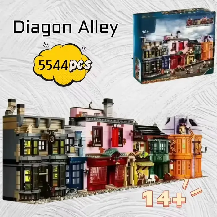 Nouveau modèle de puzzle de la série de films classiques Diagon Alley, 5544 pièces, compatible avec les pièces, idéal pour les cadeaux d'anniversaire et de fêtes.