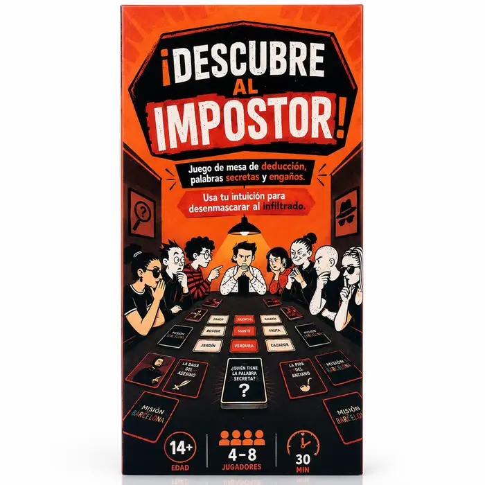 Descubre Al Impostor - Jeu de cartes de déduction de mots secrets, jeu de stratégie de bluff avec rôle caché, jeu de mystère avec révèlement d'indices et vote.