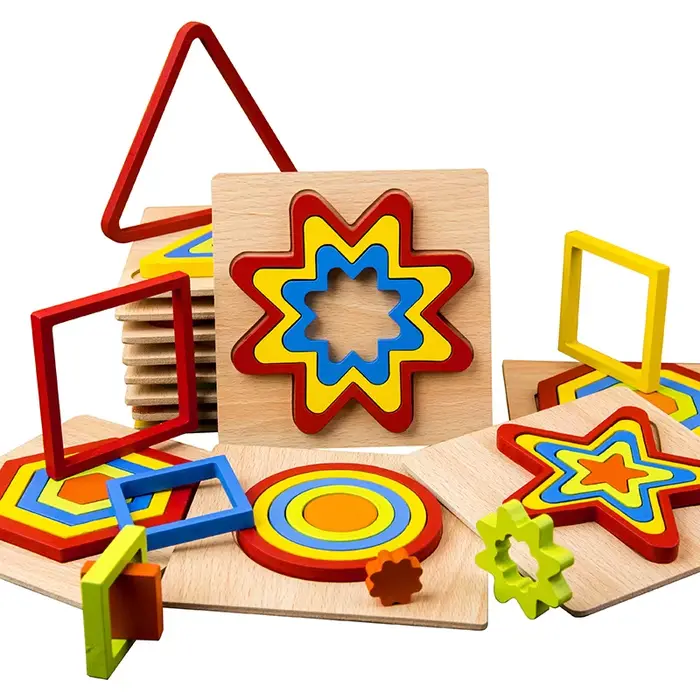 Puzzle en bois forme géométrique Montessori éducatif 3D pour enfants apprendre les couleurs et formes occasions spéciales