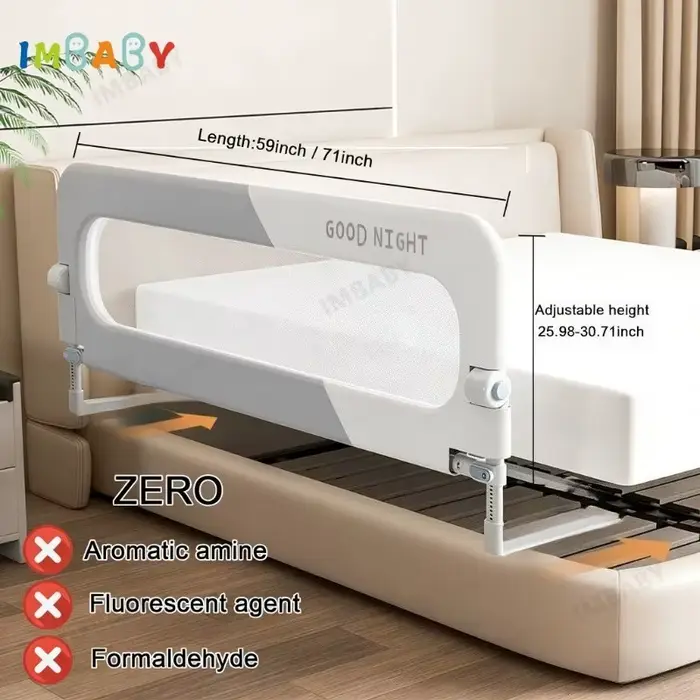 Barrière de lit en forme de L à un seul côté IMBABY |   Barrière de sécurité pliable pour bébé sans 