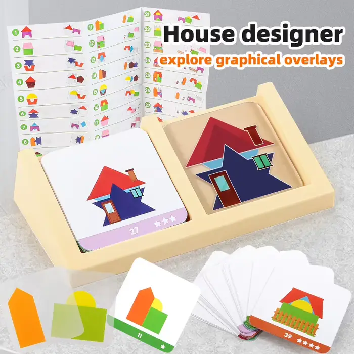 Jeu de logique sur la conception de maisons, jouets Montessori, formes géométriques créatives, imagination spatiale, réflexion intellectuelle, jeux de puzzle, jouet pour enfants