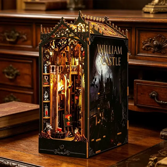 Zuuton Kit Coin Livre Château William Gothique Bois DIY Puzzle 3D Scène Miniature