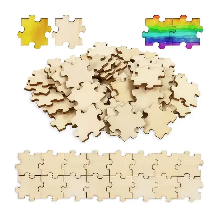 50 pièces de puzzles en bois non finis de 2/3/4 cm