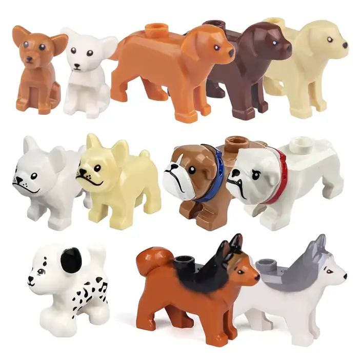 Blocs de construction d'animaux compatibles pour enfants MOC cheveux dorés chien de police bouledogue husky chihuahua occasions spéciales construction éducative imagination enfants nature