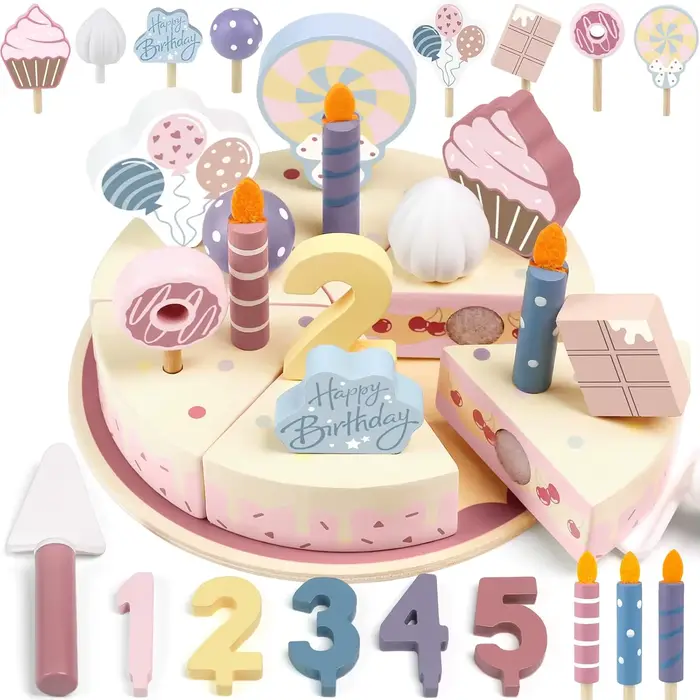 Jouets de cuisine en bois pour enfants, Simulation de gâteau d'anniversaire, jeu de Simulation de co