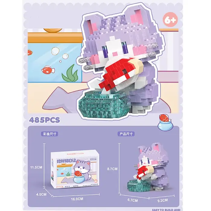 Nouveaux blocs de construction à microparticules chat chanceux blocs de construction assemblés pour