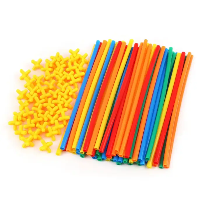 300 pièces de pailles en plastique colorées pour construction, puzzle éducatif interactif d'ingénier