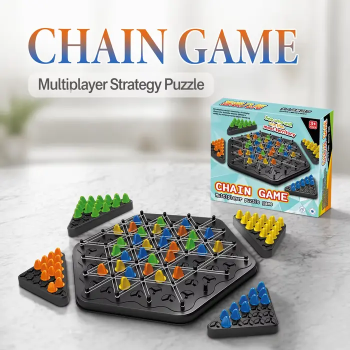 Jeu d'échecs Triangle Chain, jeu de société Triggle avec élastiques, plateau hexagonal pour 2 à 4 jo