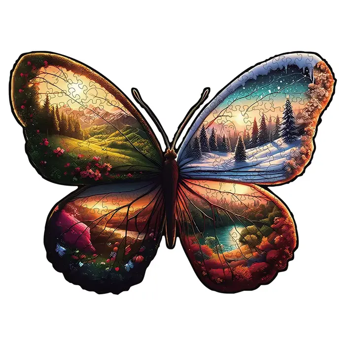Puzzles en bois de paysage de quatre saisons à motif de papillon