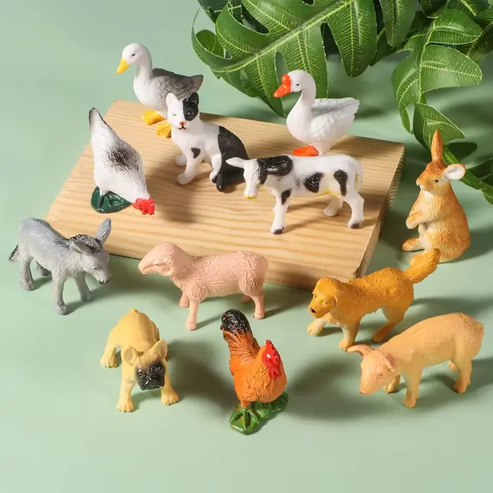 12 pièces Mini Figurines de ferme modèle Animal réaliste chien canard coq cochon mouton chat Figurines simulé PVC jouet éducatif