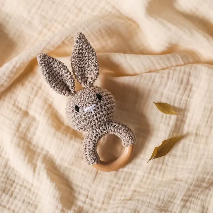 Jouets en crochet pour bébé, hochets lapin en bois faits main pour Pâques, 0-12 mois, hochets lapin 