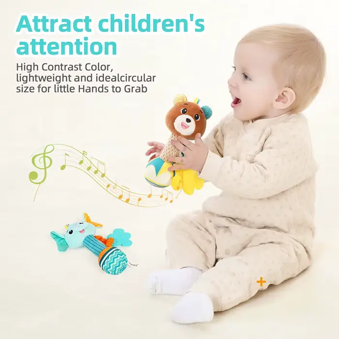 Hochets pour bébé, Animal en peluche doux, poignée, jouets pour bébé, Shaker froissé, grinçant, acce