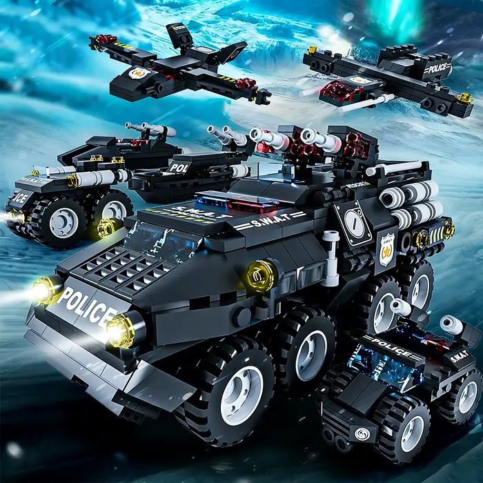 Blocs de Construction militaires 6 en 1, voiture de Police tigre, véhicule blindé, ensemble d'avions