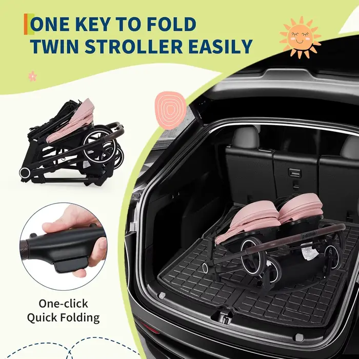Poussette double côte à côte pour jumeaux, poussette de voyage légère et compacte pliable avec siège