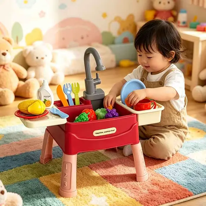 Ensemble de jeu d'évier de cuisine avec eau courante pour enfants jouet éducatif de rôle et tâches ménagères cadeau garçon fille occasionnels