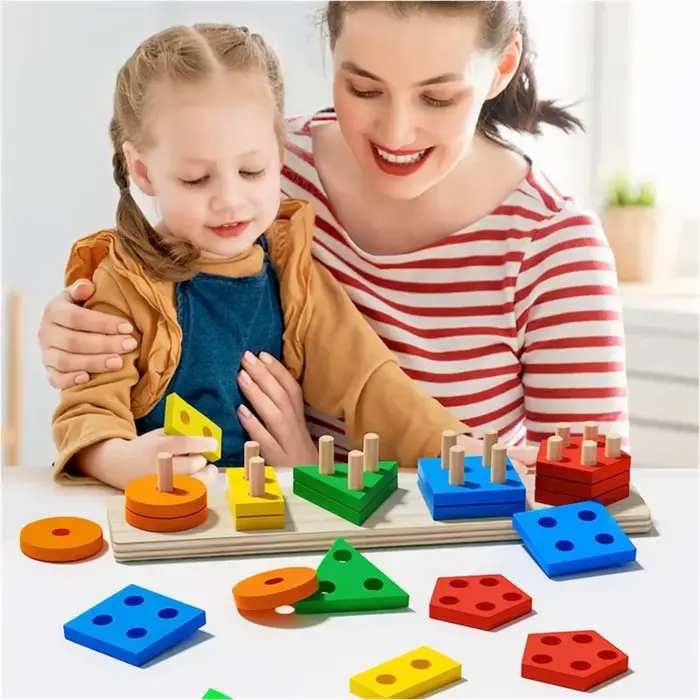 Jouets en bois Montessori, jeu de Puzzle assorti de couleurs et de formes, perles colorées, Cognition des couleurs, jouets éducatifs précoces, cadeau pour enfants