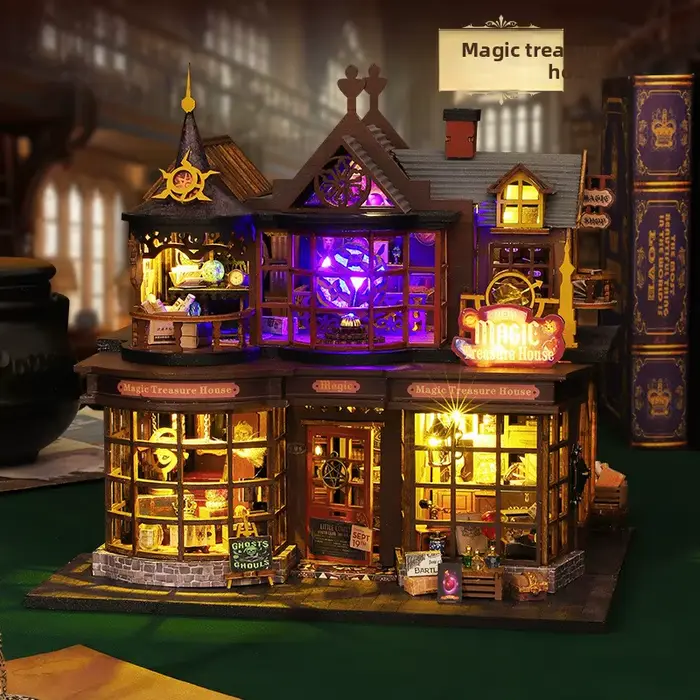 Maison de poupée magique en bois à construire soi-même avec support pour livres - Modèle artisanal à