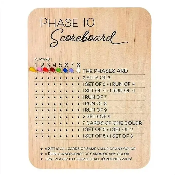 Tableau de Score Phase 10 2026 pour Partie Stratégique Cadeau Occasion Spéciale Jeu de Cartes Interactif Collaboration Familiale Amis