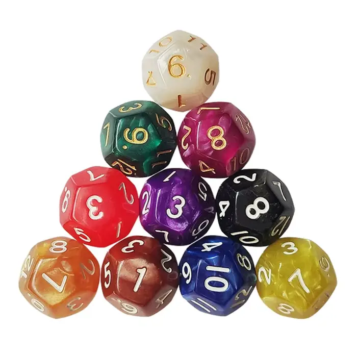 H8WC 10 pièces acrylique D12 dés mathématiques jeux jeu de société bricolage dés de jeu, douze faces