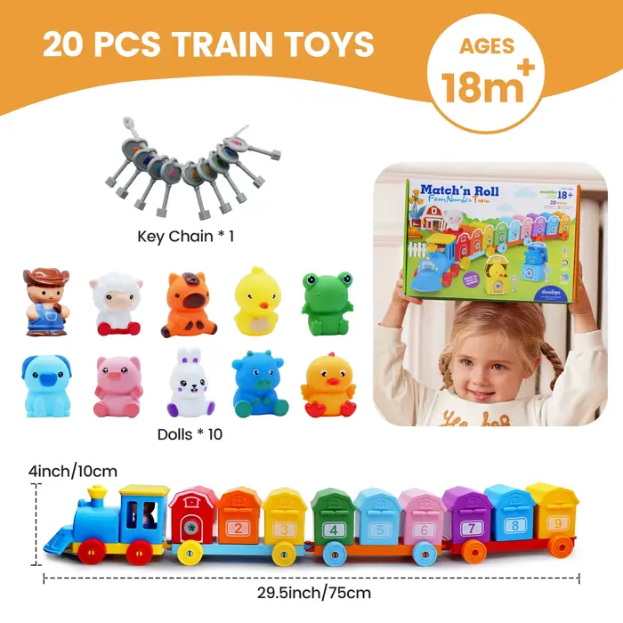 Jouets d'apprentissage pour tout-petits, ensemble de Train pour animaux de ferme avec marionnettes à