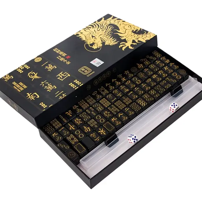 Jeu de Mahjong portable de 144 pièces, complet avec 2 dés et 4 supports, jeu de tuiles classique pou