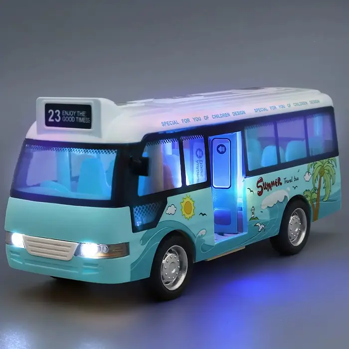Bus de ville coule pour enfants avec lumières et sons, nervures en plastique, véhicule de jeu arrièr