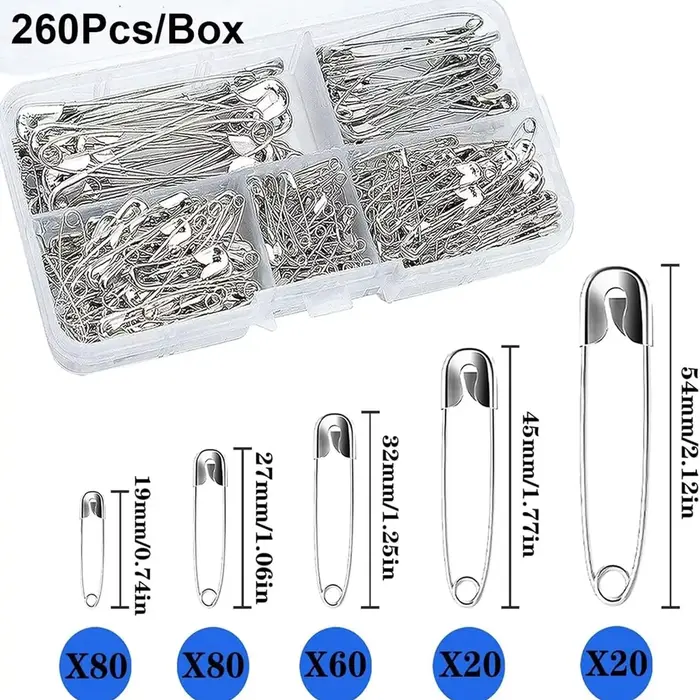 Kit de broches de sûreté argentées avec boîte de rangement pour la couture de vêtements, la fabricat