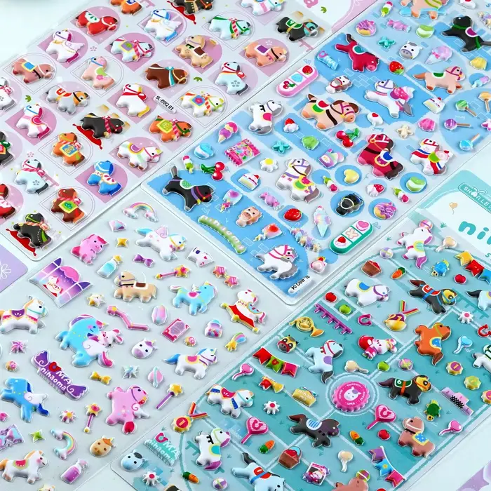 Autocollants 3D en relief Kawaii de petit cheval de dessin animé pour scrapbooking, journal créatif, papeterie mignonne, autocollant pour carnet, fournitures scolaires, cadeau