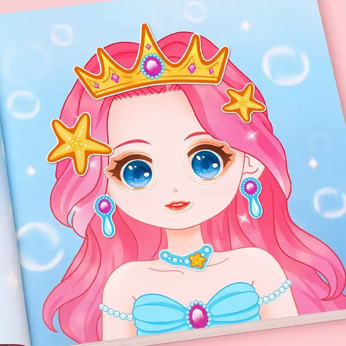 15 Pages Puzzle autocollants livre artisanat créatif enfants autocollants jouet réutilisable pour les filles dessin animé princesse faire un visage autocollants