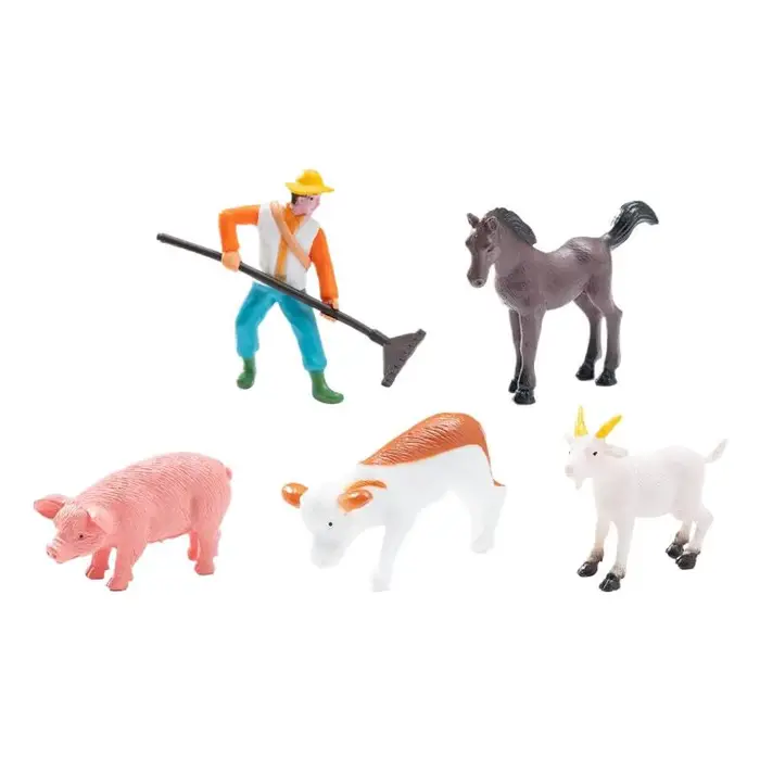 Lot de 5 figurines d'animaux de la ferme avec fermier, animaux de ferme réalistes comprenant le fermier, le cochon, la vache, le cheval, la chèvre - Jeu éducatif sur le thème de la ferme