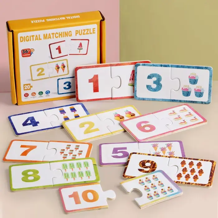 Jouets de puzzle en bois pour l'association des chiffres, jeu de blocs épais à motifs numériques Mon